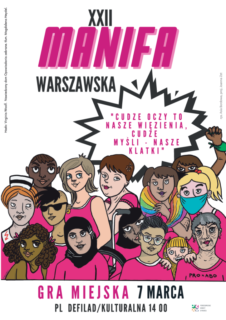 Plakat do XXII Manifu Warszawskiej. Grupa osób z różnych mniejszości etnicznych, rasowych, seksualnych